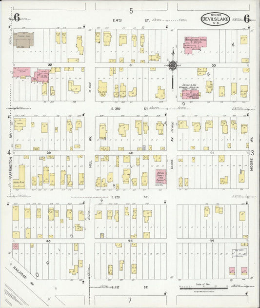 Sanborn Fire Insurance Map from Devils Lake, Ramsey County, North Dakota (1924), Sheet #0006 - Historic Sanborn Fire Insurance Map Print, vintage old map wall art, antique decor, genealogy gift, North Dakota North Dakota map