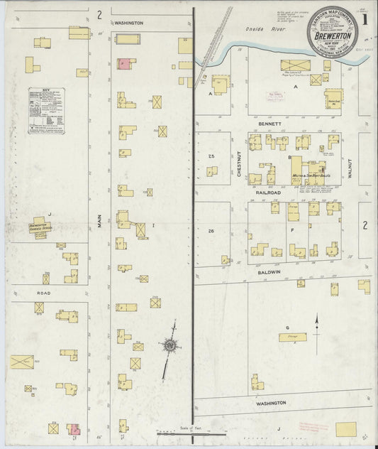 Sanborn Fire Insurance Map from Brewerton, Onondaga County, New York (1911), Sheet #0001 - Complete Map Set gallery image, historic Sanborn map, vintage wall art, New York New York