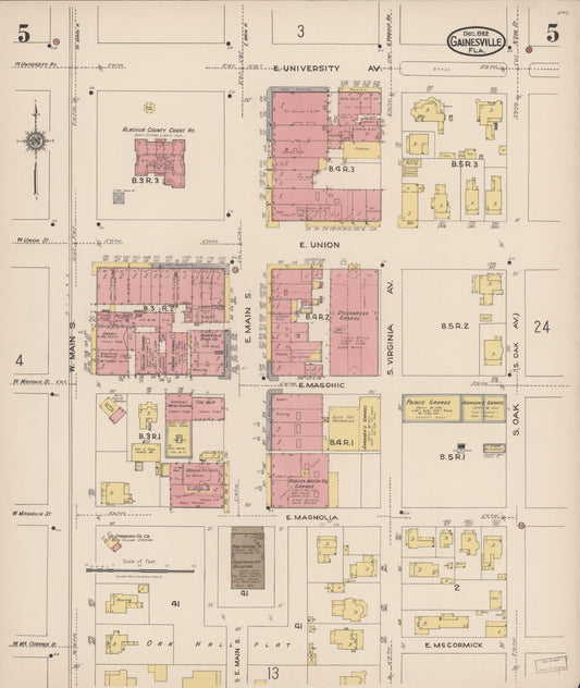 Sanborn Fire Insurance Map from Gainesville, Alachua County, Florida (1922), Sheet #0005 - Historic Sanborn Fire Insurance Map Print, vintage old map wall art, antique decor, genealogy gift, Florida Florida map