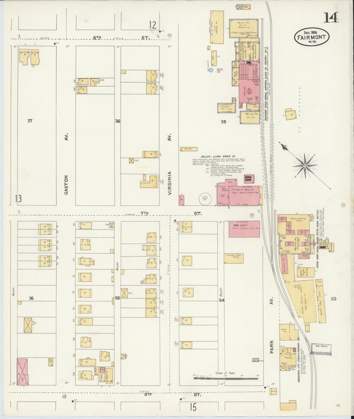 Sanborn Fire Insurance Map from Fairmont, Marion County, West Virginia (1906), Sheet #0014 - Complete Map Set gallery image, historic Sanborn map, vintage wall art, West Virginia West Virginia