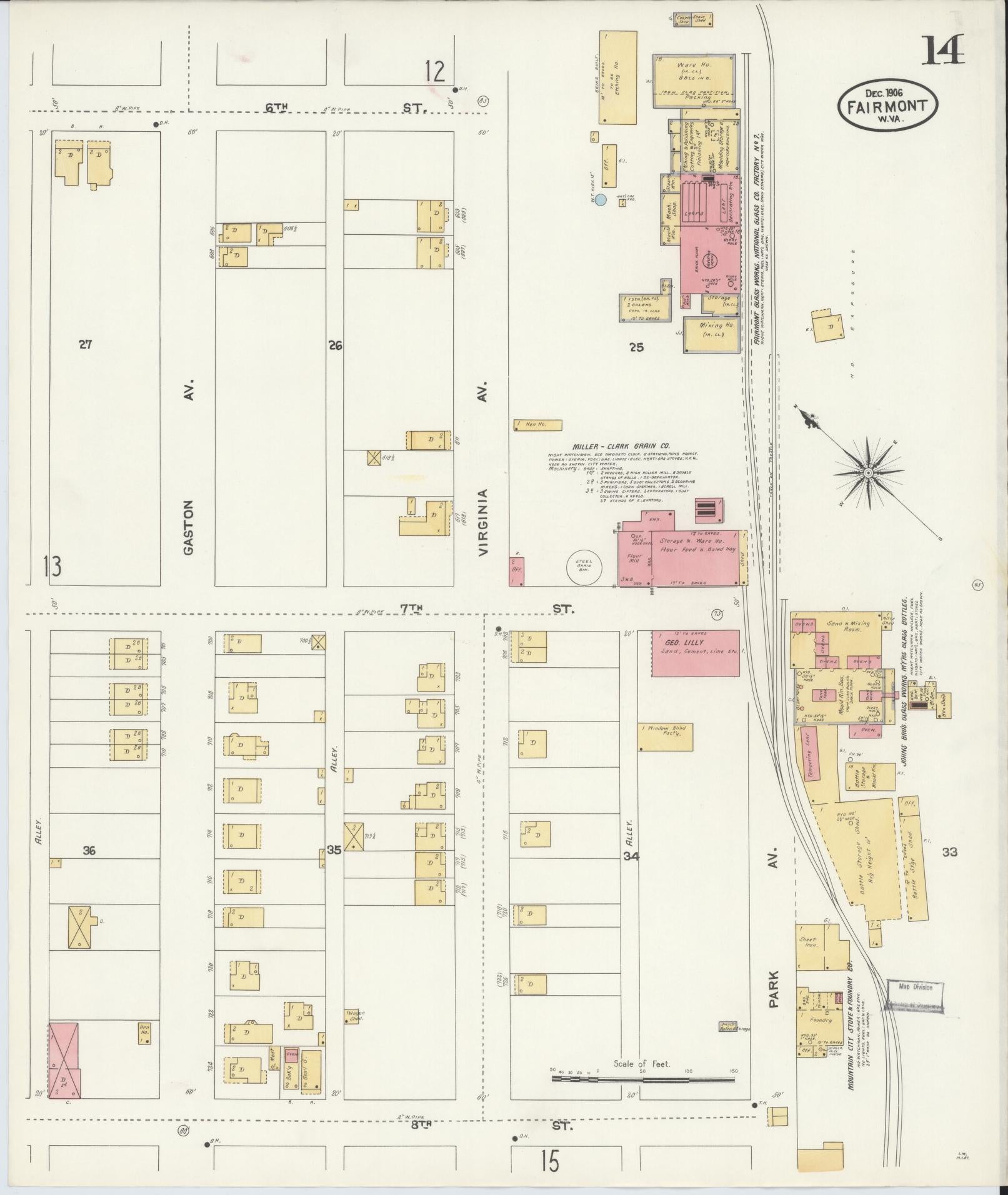 Sanborn Fire Insurance Map from Fairmont, Marion County, West Virginia (1906), Sheet #0014 - Complete Map Set gallery image, historic Sanborn map, vintage wall art, West Virginia West Virginia