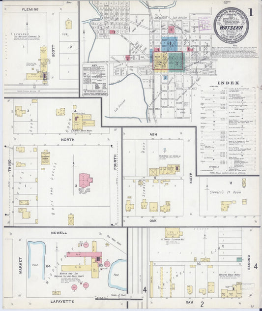 Sanborn Fire Insurance Map from Watseka, Iroquois County, Illinois (1905), Sheet #0001 - Complete Map Set gallery image, historic Sanborn map, vintage wall art, Illinois Illinois