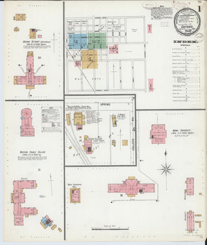 Sanborn Fire Insurance Map from Oxford, Butler County, Ohio (1899), Sheet #0001 - Complete Map Set gallery image, historic Sanborn map, vintage wall art, Ohio Ohio