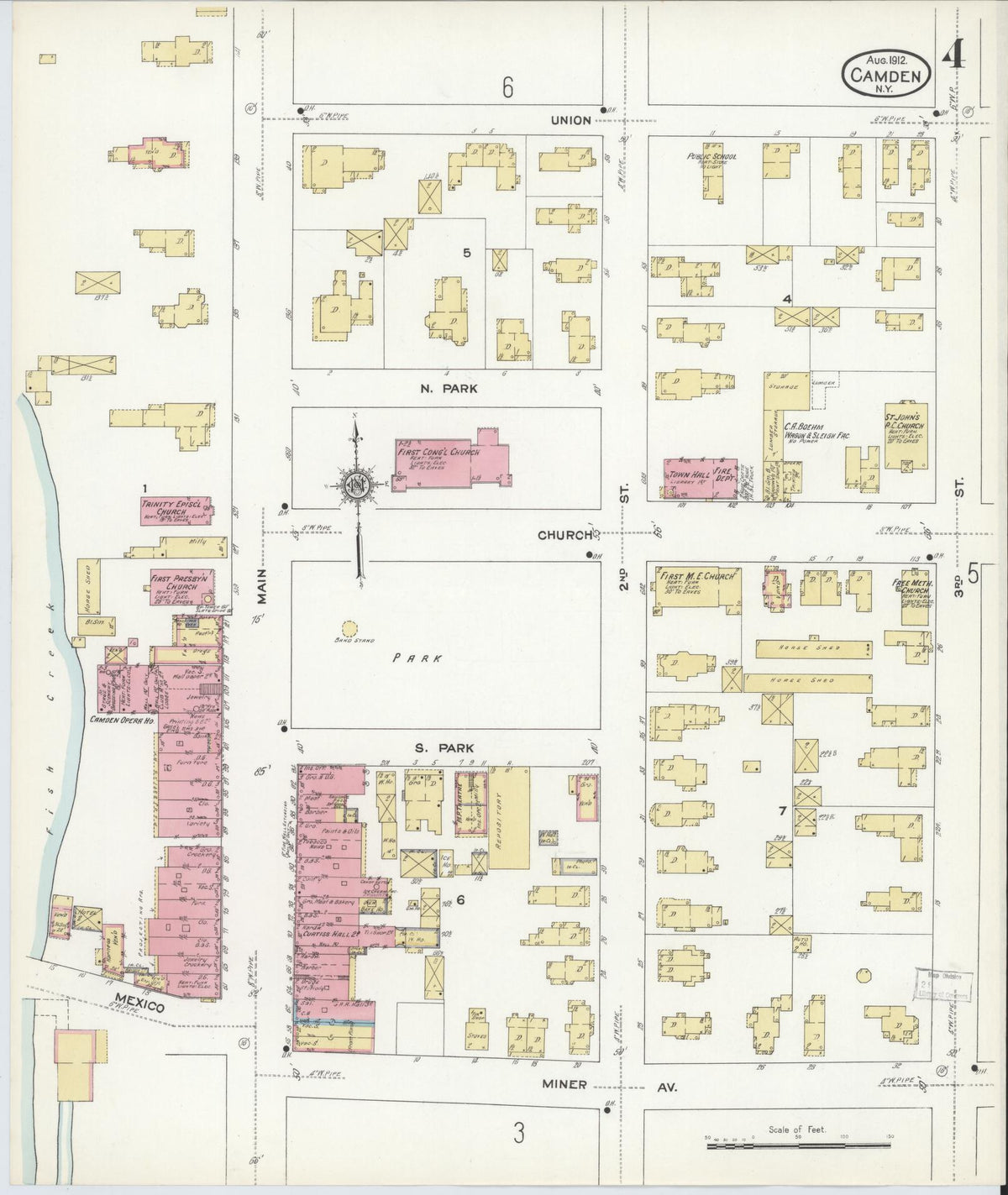Sanborn Fire Insurance Map from Camden, Oneida County, New York (1912), Sheet #0004 - Historic Sanborn Fire Insurance Map Print, vintage old map wall art, antique decor, genealogy gift, New York New York map