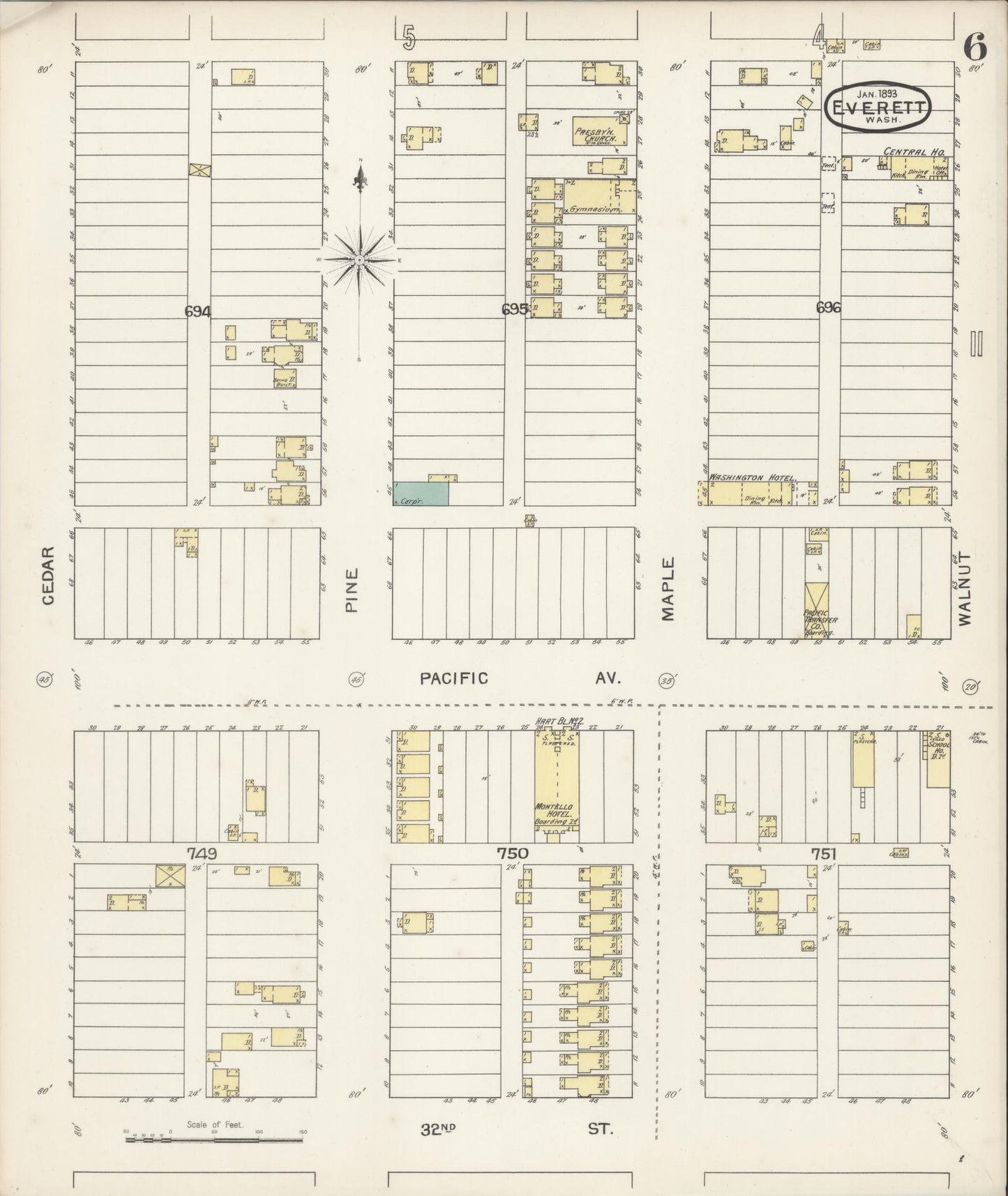 Sanborn Fire Insurance Map from Everett, Snohomish County, Washington (1893), Sheet #0005 - Complete Map Set gallery image, historic Sanborn map, vintage wall art, Washington Washington