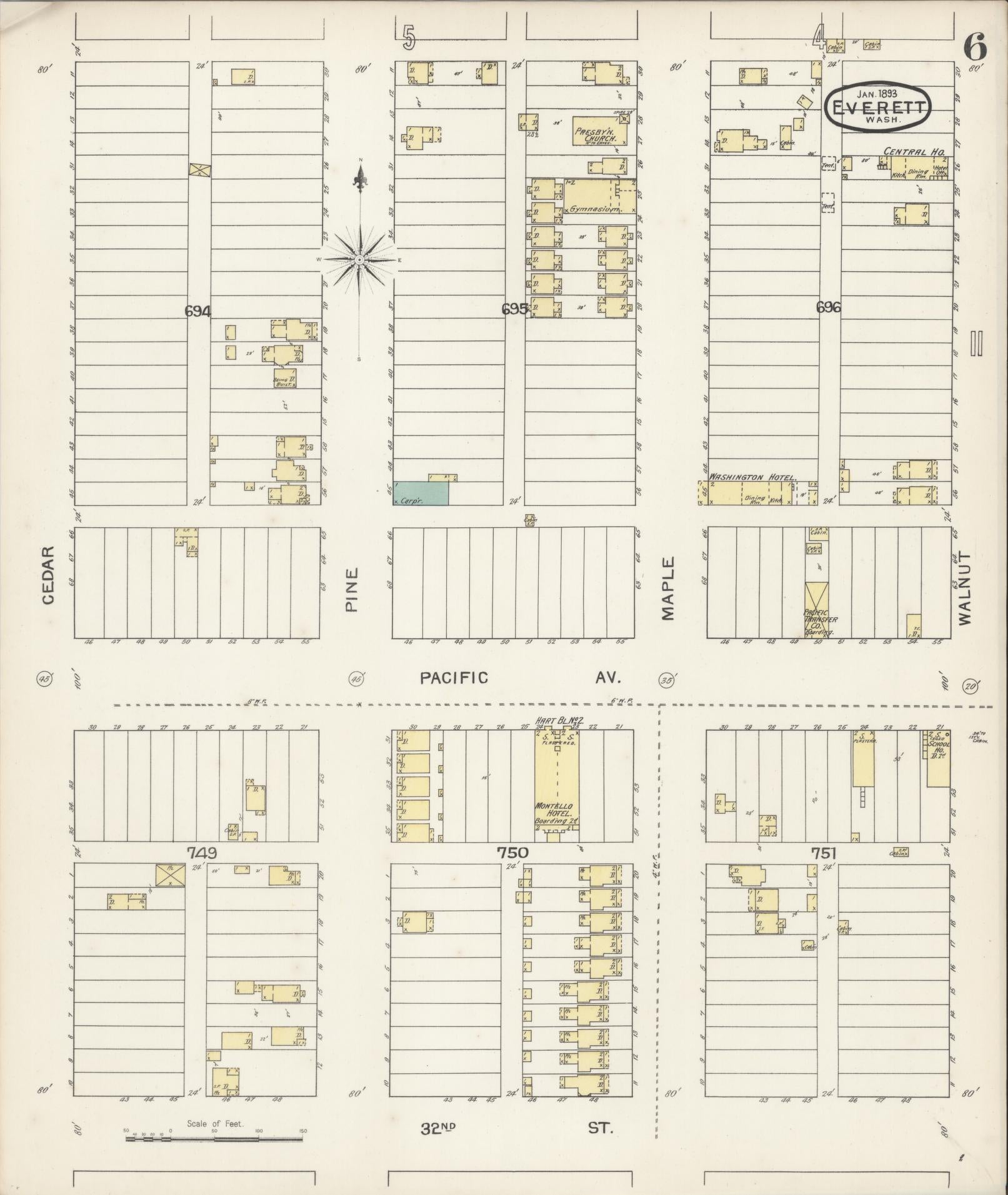 Sanborn Fire Insurance Map from Everett, Snohomish County, Washington (1893), Sheet #0005 - Complete Map Set gallery image, historic Sanborn map, vintage wall art, Washington Washington