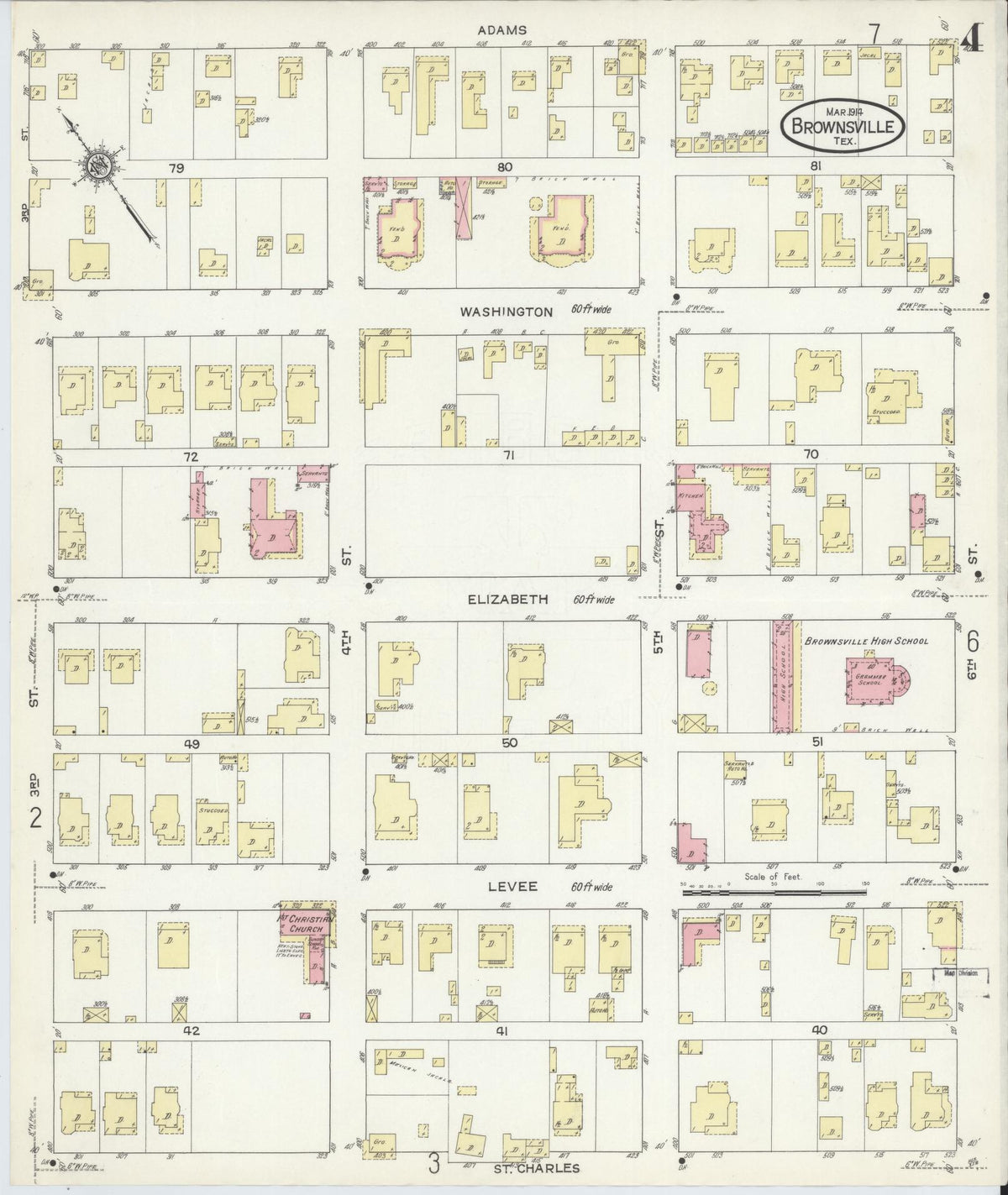 Sanborn Fire Insurance Map from Brownsville, Cameron County, Texas (1914), Sheet #0004 - Complete Map Set gallery image, historic Sanborn map, vintage wall art, Texas Texas