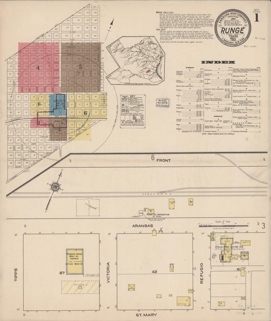 Sanborn Fire Insurance Map from Runge, Karnes County, Texas (1922), Sheet #0001 - Complete Map Set gallery image, historic Sanborn map, vintage wall art, Texas Texas