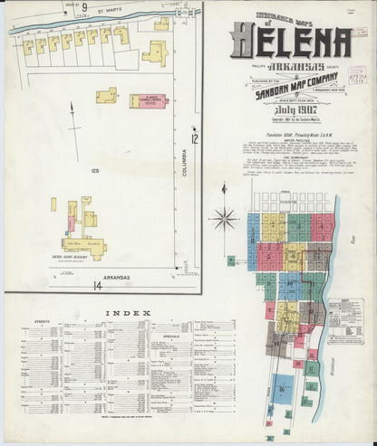 Sanborn Fire Insurance Map from Helena, Phillips County, Arkansas (1907), Sheet #0001 - Complete Map Set gallery image, historic Sanborn map, vintage wall art, Arkansas Arkansas