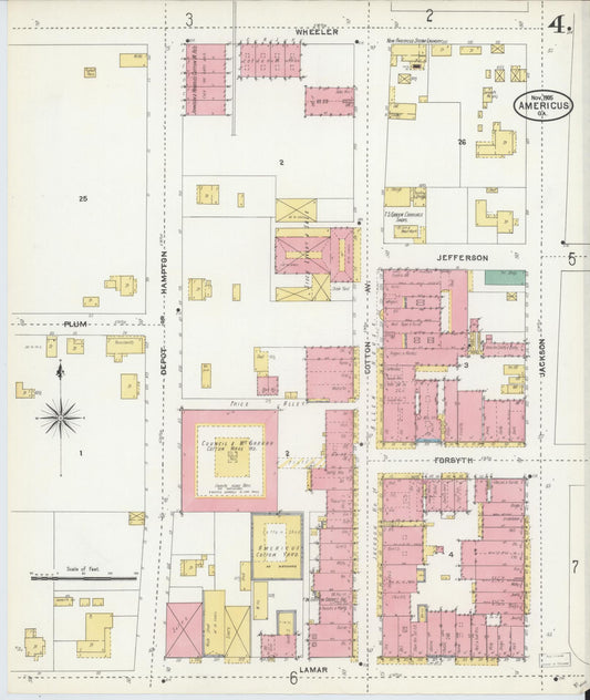 Sanborn Fire Insurance Map from Americus, Sumter County, Georgia (1905), Sheet #0004 - Historic Sanborn Fire Insurance Map Print, vintage old map wall art, antique decor, genealogy gift, Georgia Georgia map