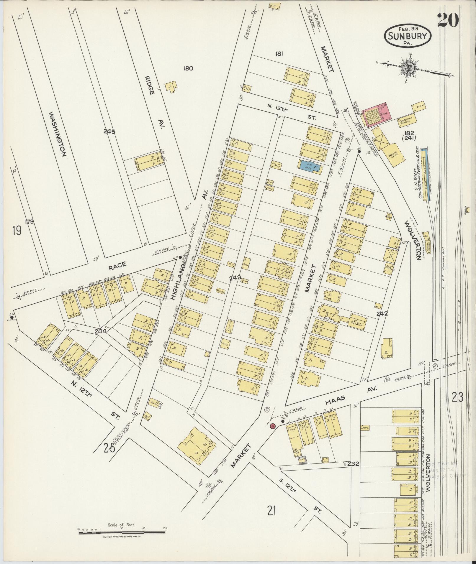Sanborn Fire Insurance Map from Sunbury, Northumberland County, Pennsylvania (1918), Sheet #0020 - Historic Sanborn Fire Insurance Map Print, vintage old map wall art, antique decor, genealogy gift, Pennsylvania Pennsylvania map