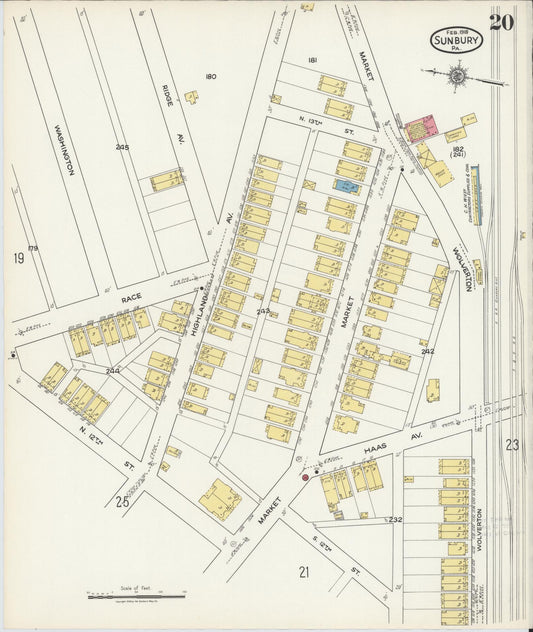Sanborn Fire Insurance Map from Sunbury, Northumberland County, Pennsylvania (1918), Sheet #0020 - Historic Sanborn Fire Insurance Map Print, vintage old map wall art, antique decor, genealogy gift, Pennsylvania Pennsylvania map