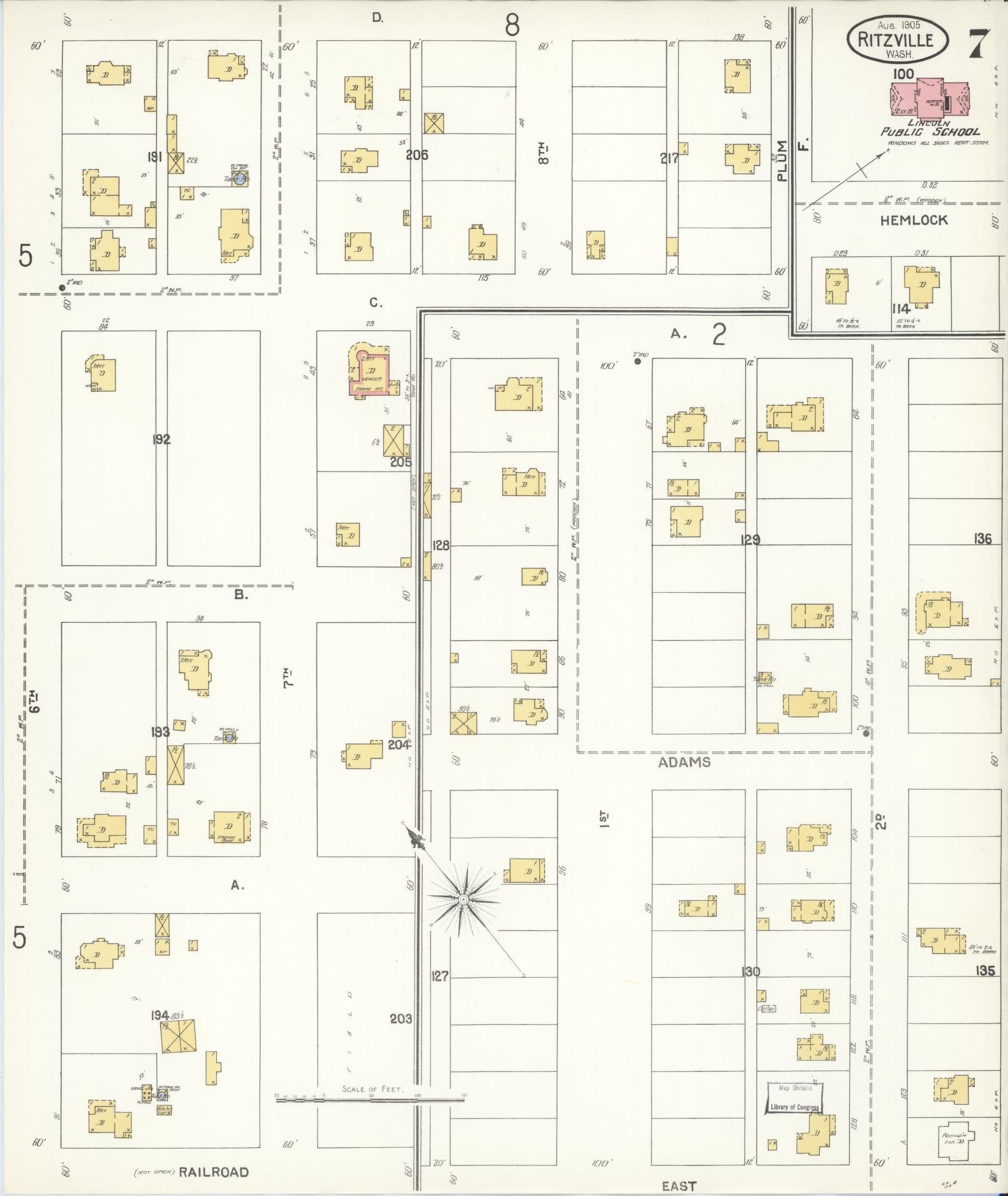 Sanborn Fire Insurance Map from Ritzville, Adams County, Washington (1905), Sheet #0007 - Complete Map Set gallery image, historic Sanborn map, vintage wall art, Washington Washington