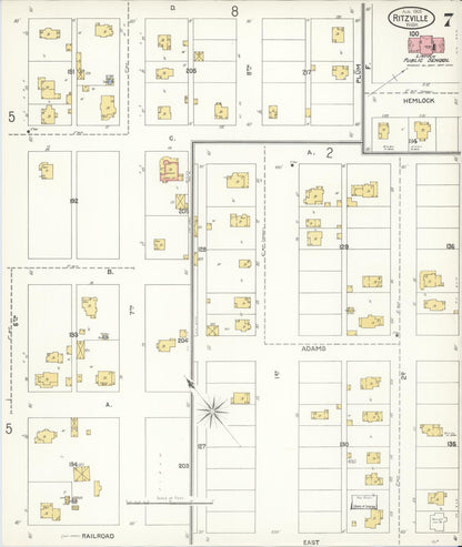 Sanborn Fire Insurance Map from Ritzville, Adams County, Washington (1905), Sheet #0007 - Complete Map Set gallery image, historic Sanborn map, vintage wall art, Washington Washington