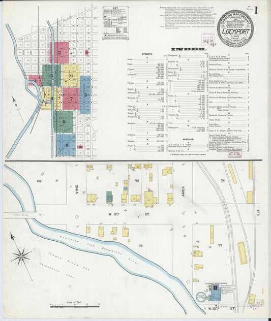 Sanborn Fire Insurance Map from Lockport, Will County, Illinois (1909), Sheet #0001 - Historic Sanborn Fire Insurance Map Print, vintage old map wall art, antique decor, genealogy gift, Illinois Illinois map