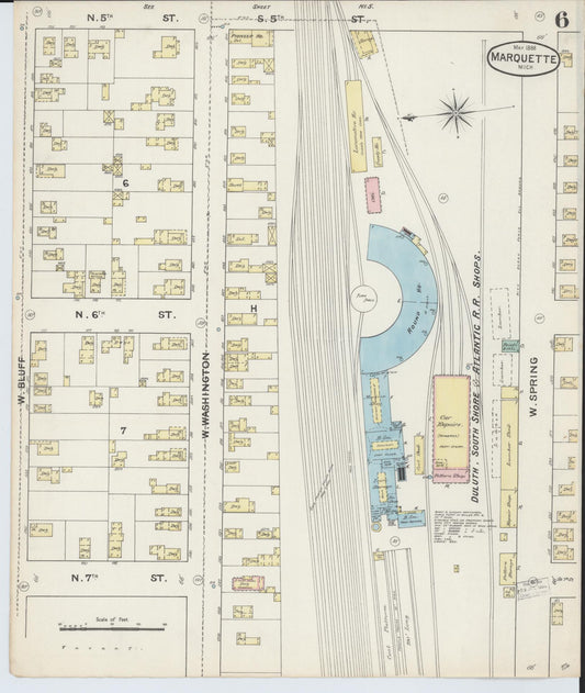 Sanborn Fire Insurance Map from Marquette, Marquette County, Michigan (1888), Sheet #0006 - Historic Sanborn Fire Insurance Map Print, vintage old map wall art, antique decor, genealogy gift, Michigan Michigan map