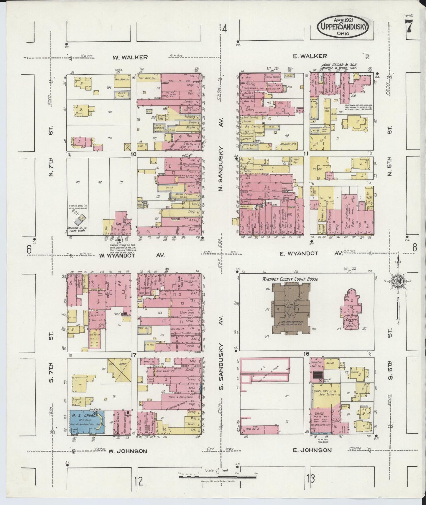 Sanborn Fire Insurance Map from Upper Sandusky, Wyandot County, Ohio (1921), Sheet #0007 - Historic Sanborn Fire Insurance Map Print, vintage old map wall art, antique decor, genealogy gift, Ohio Ohio map