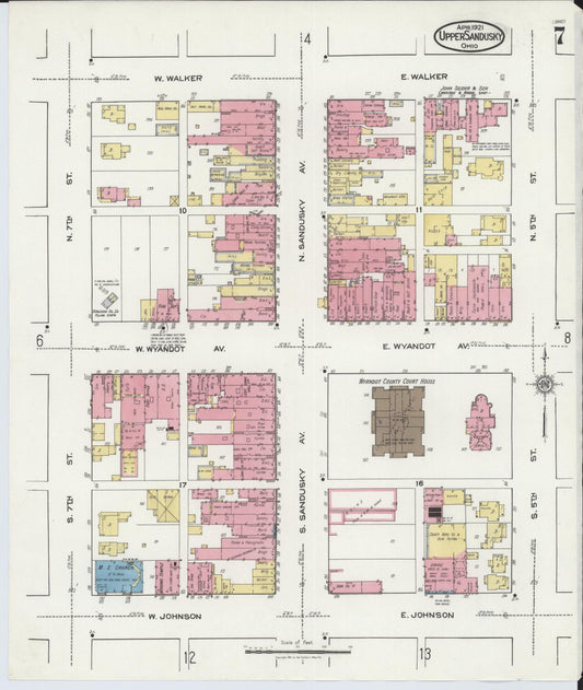 Sanborn Fire Insurance Map from Upper Sandusky, Wyandot County, Ohio (1921), Sheet #0007 - Historic Sanborn Fire Insurance Map Print, vintage old map wall art, antique decor, genealogy gift, Ohio Ohio map