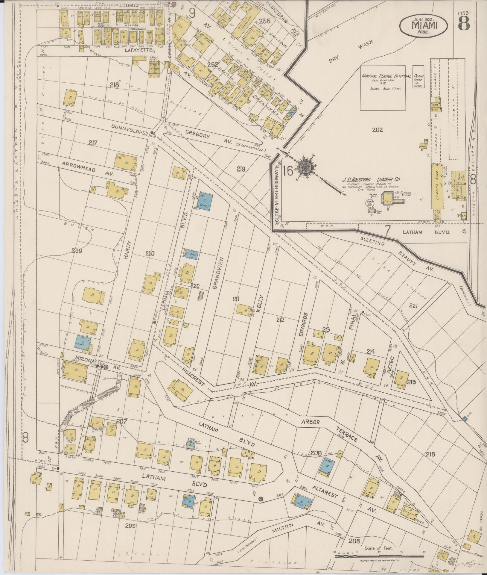 Sanborn Fire Insurance Map from Miami, Gila County, Arizona (1922), Sheet #0008 - Complete Map Set gallery image, historic Sanborn map, vintage wall art, Arizona Arizona