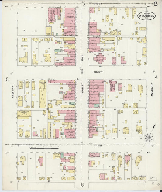 Sanborn Fire Insurance Map from Mount Carmel, Wabash County, Illinois (1897), Sheet #0002 - Historic Sanborn Fire Insurance Map Print, vintage old map wall art, antique decor, genealogy gift, Illinois Illinois map