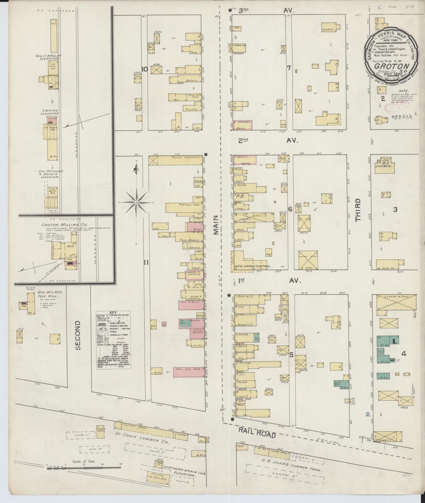 Sanborn Fire Insurance Map from Groton, Brown County, South Dakota. (1892) – Historic Sanborn Fire Insurance Map Print