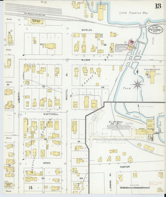 Sanborn Fire Insurance Map from Petoskey, Emmet County, Michigan (1901), Sheet #0013 - Historic Sanborn Fire Insurance Map Print, vintage old map wall art, antique decor, genealogy gift, Michigan Michigan map