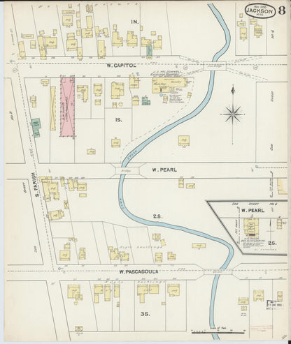 Sanborn Fire Insurance Map from Jackson, Hinds County, Mississippi (1890), Sheet #0008 - Complete Map Set gallery image, historic Sanborn map, vintage wall art, Mississippi Mississippi