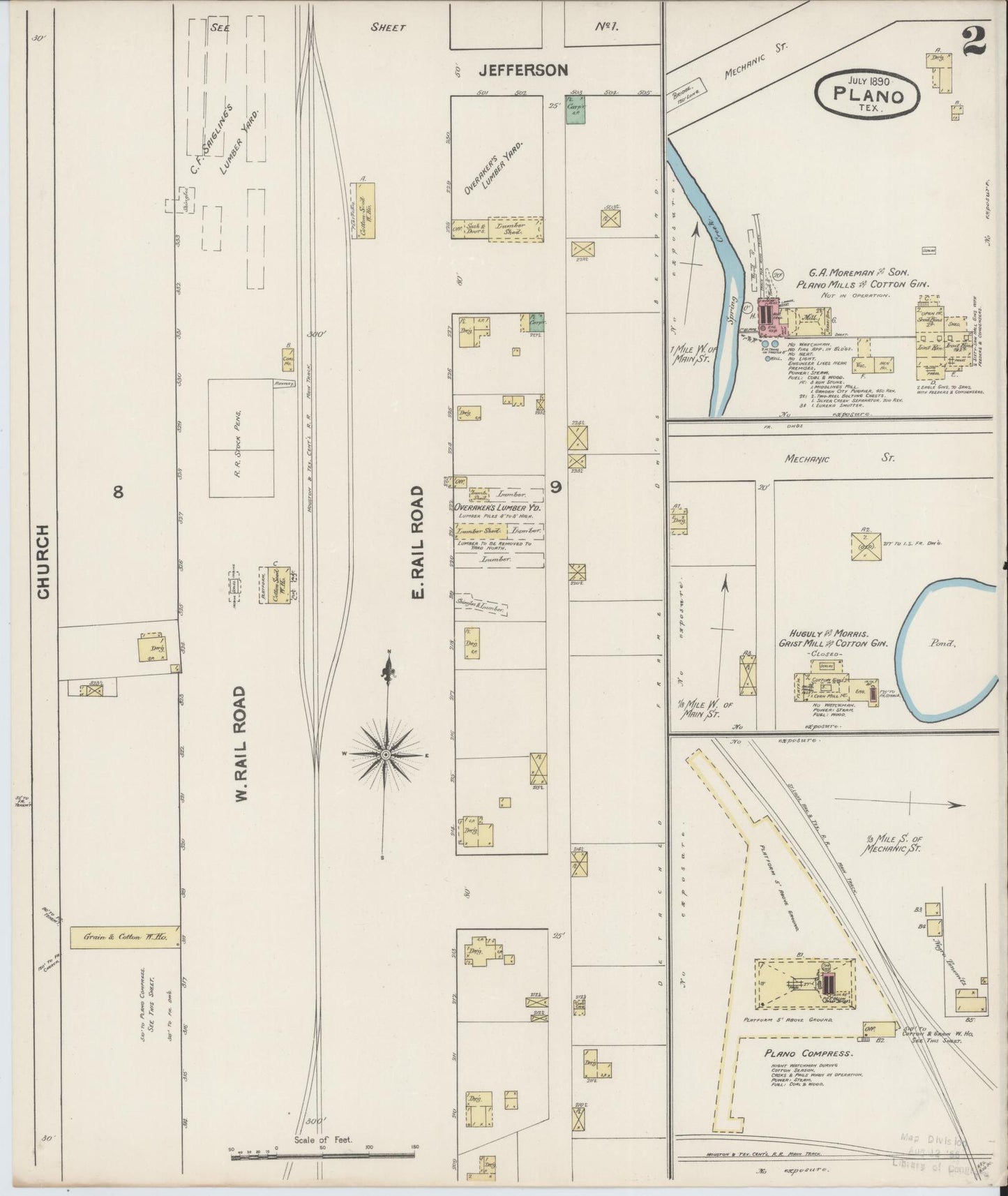 Sanborn Fire Insurance Map from Plano, Collin County, Texas (1890), Sheet #0002 - Historic Sanborn Fire Insurance Map Print, vintage old map wall art, antique decor, genealogy gift, Texas Texas map