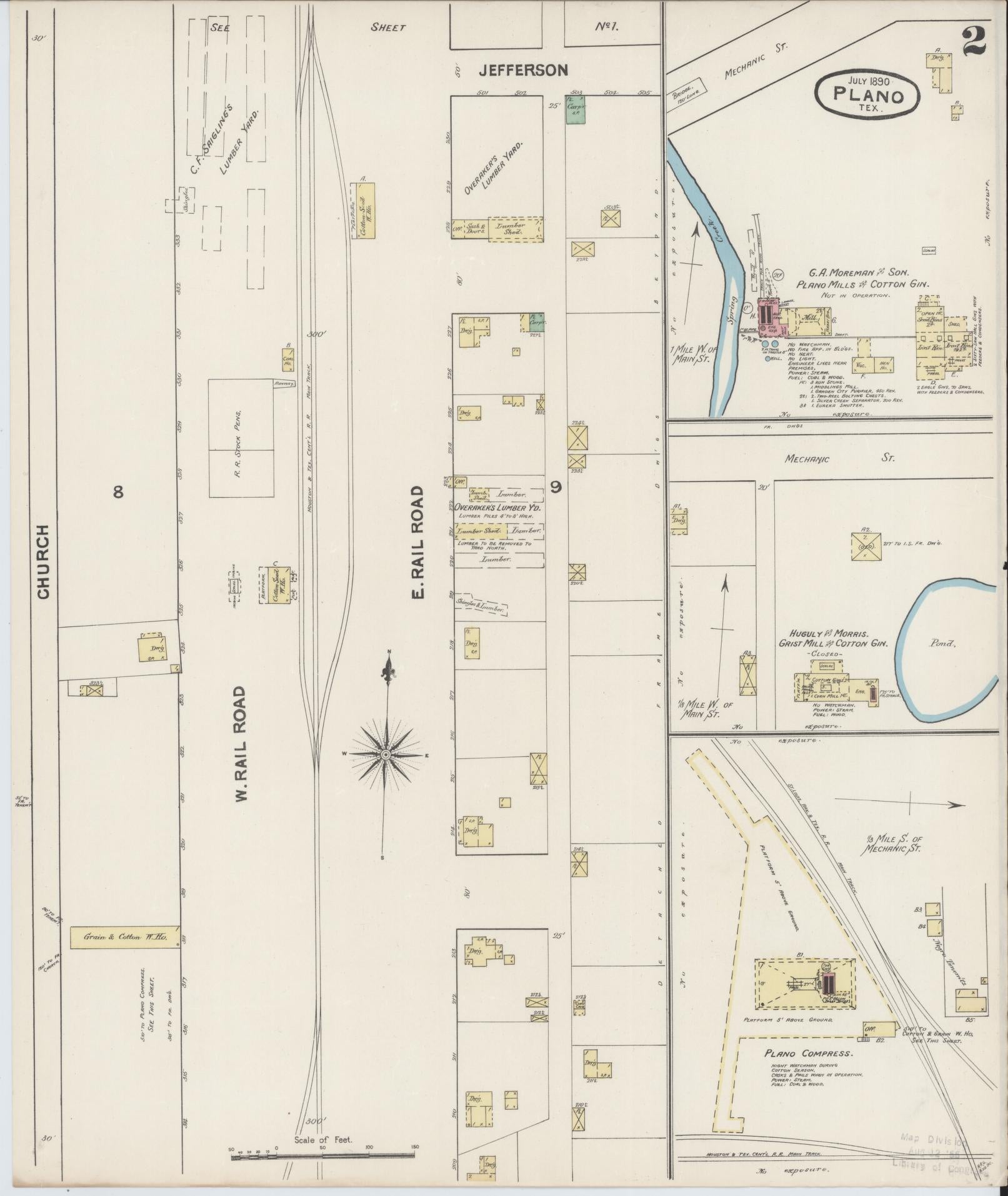 Sanborn Fire Insurance Map from Plano, Collin County, Texas (1890), Sheet #0002 - Historic Sanborn Fire Insurance Map Print, vintage old map wall art, antique decor, genealogy gift, Texas Texas map