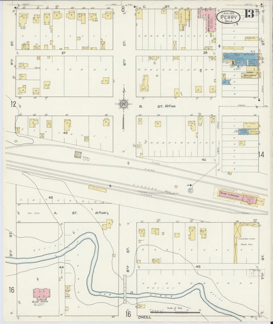 Sanborn Fire Insurance Map from Perry, Noble County, Oklahoma (1913), Sheet #0013 - Historic Sanborn Fire Insurance Map Print, vintage old map wall art, antique decor, genealogy gift, Oklahoma Oklahoma map