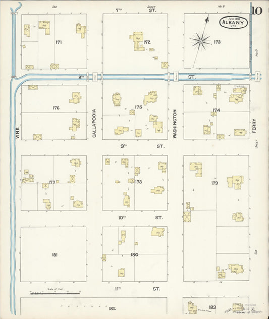 Sanborn Fire Insurance Map from Albany, Linn County, Oregon (1890), Sheet #0010 - Historic Sanborn Fire Insurance Map Print, vintage old map wall art, antique decor, genealogy gift, Oregon Oregon map
