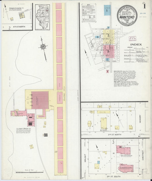 Sanborn Fire Insurance Map from Manteno, Kankakee County, Illinois (1914), Sheet #0001 - Complete Map Set gallery image, historic Sanborn map, vintage wall art, Illinois Illinois