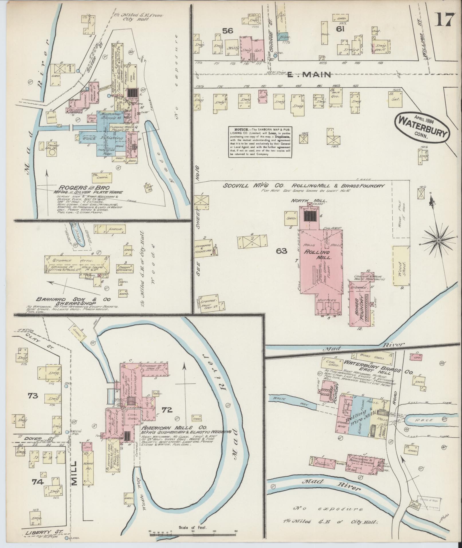 Sanborn Fire Insurance Map from Waterbury, New Haven County, Connecticut (1884), Sheet #0017 - Complete Map Set gallery image, historic Sanborn map, vintage wall art, Connecticut Connecticut