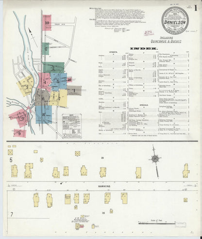 Sanborn Fire Insurance Map from Danielson, Windham County, Connecticut (1911), Sheet #0001 - Complete Map Set gallery image, historic Sanborn map, vintage wall art, Connecticut Connecticut