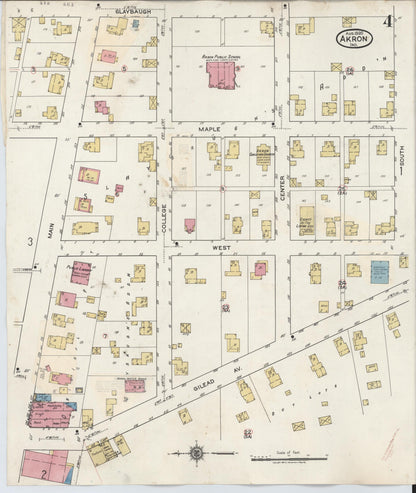 Sanborn Fire Insurance Map from Akron, Fulton County, Indiana (1932), Sheet #0004 - Historic Sanborn Fire Insurance Map Print, vintage old map wall art, antique decor, genealogy gift, Indiana Indiana map