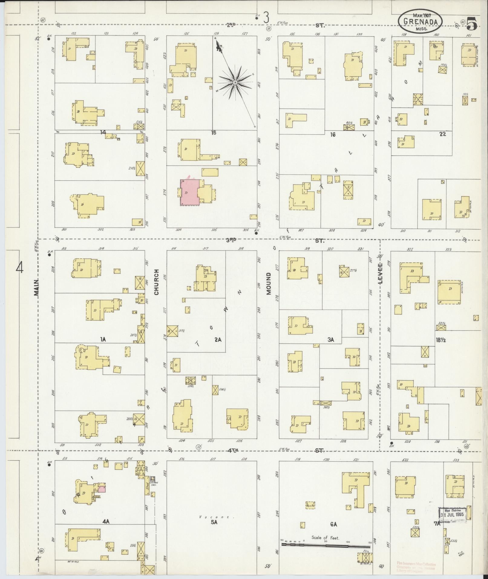Sanborn Fire Insurance Map from Grenada, Grenada County, Mississippi (1907), Sheet #0005 - Complete Map Set gallery image, historic Sanborn map, vintage wall art, Mississippi Mississippi