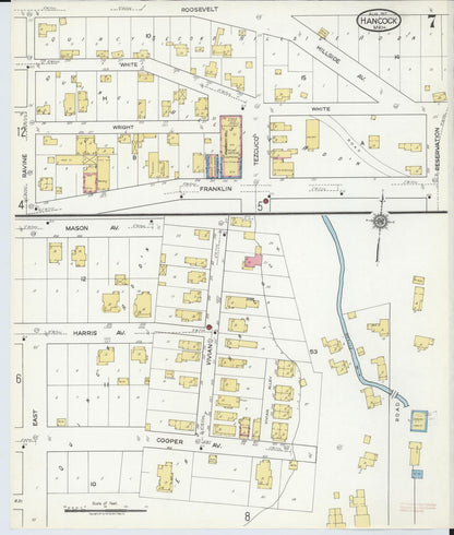 Sanborn Fire Insurance Map from Hancock, Houghton County, Michigan (1917), Sheet #0007 - Historic Sanborn Fire Insurance Map Print, vintage old map wall art, antique decor, genealogy gift, Michigan Michigan map