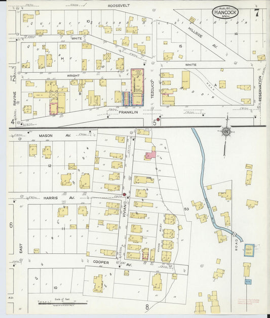 Sanborn Fire Insurance Map from Hancock, Houghton County, Michigan (1917), Sheet #0007 - Historic Sanborn Fire Insurance Map Print, vintage old map wall art, antique decor, genealogy gift, Michigan Michigan map