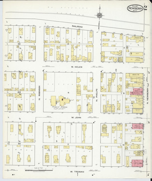 Sanborn Fire Insurance Map from Newberry, Luce County, Michigan (1917), Sheet #0002 - Historic Sanborn Fire Insurance Map Print, vintage old map wall art, antique decor, genealogy gift, Michigan Michigan map