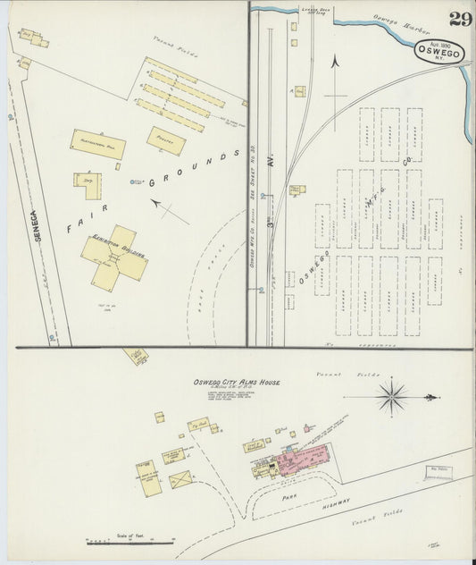 Sanborn Fire Insurance Map from Oswego, Oswego County, New York (1890), Sheet #0029 - Historic Sanborn Fire Insurance Map Print, vintage old map wall art, antique decor, genealogy gift, New York New York map