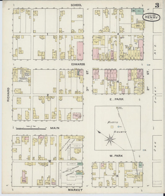 Sanborn Fire Insurance Map from Henry, Marshall County, Illinois (1888), Sheet #0003 - Historic Sanborn Fire Insurance Map Print, vintage old map wall art, antique decor, genealogy gift, Illinois Illinois map