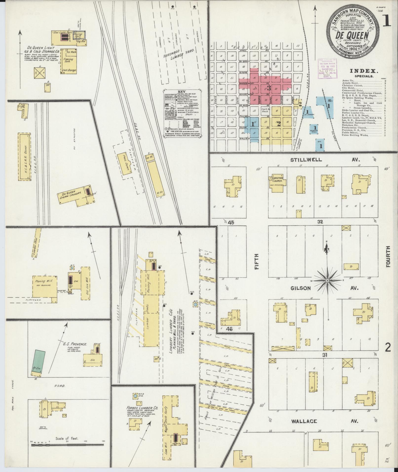 Sanborn Fire Insurance Map from De Queen, Sevier County, Arkansas. (1904) – Historic Sanborn Fire Insurance Map Print