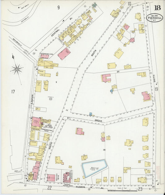 Sanborn Fire Insurance Map from Peekskill, Westchester County, New York (1905), Sheet #0018 - Historic Sanborn Fire Insurance Map Print, vintage old map wall art, antique decor, genealogy gift, New York New York map