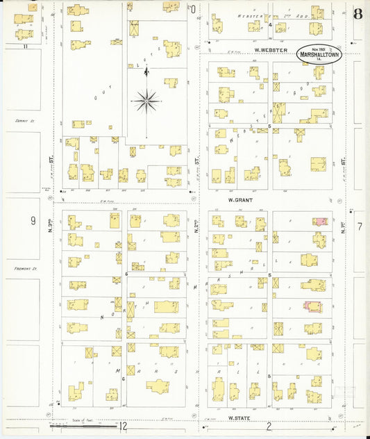 Sanborn Fire Insurance Map from Marshalltown, Marshall County, Iowa (1901), Sheet #0008 - Historic Sanborn Fire Insurance Map Print, vintage old map wall art