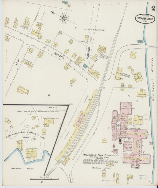 Sanborn Fire Insurance Map from Branford, New Haven County, Connecticut (1889), Sheet #0002 - Historic Sanborn Fire Insurance Map Print, vintage old map wall art, antique decor, genealogy gift, Connecticut Connecticut map