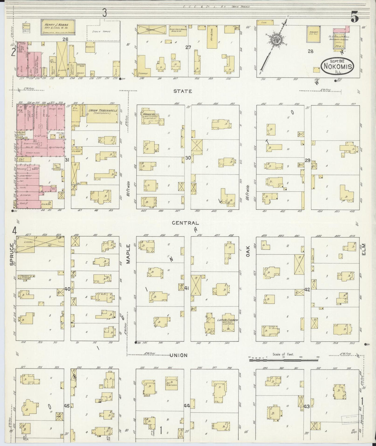 Sanborn Fire Insurance Map from Nokomis, Montgomery County, Illinois (1912), Sheet #0005 - Complete Map Set gallery image, historic Sanborn map, vintage wall art, Illinois Illinois