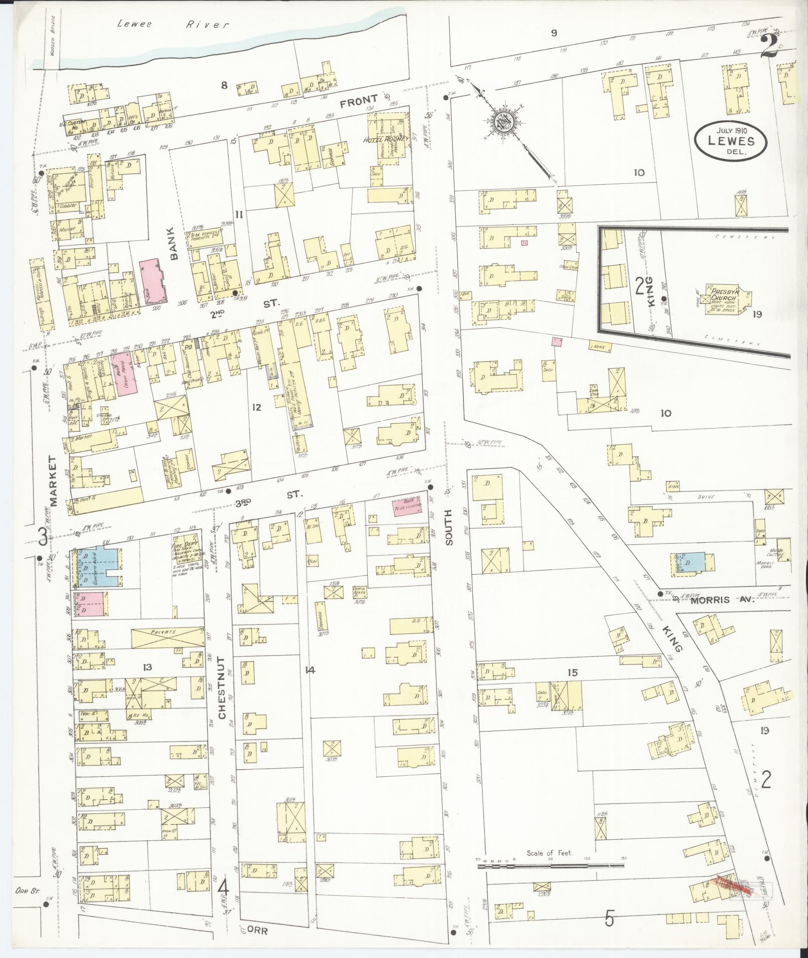 Sanborn Fire Insurance Map from Lewes, Sussex County, Delaware (1910), Sheet #0002 - Complete Map Set gallery image, historic Sanborn map, vintage wall art, Delaware Delaware