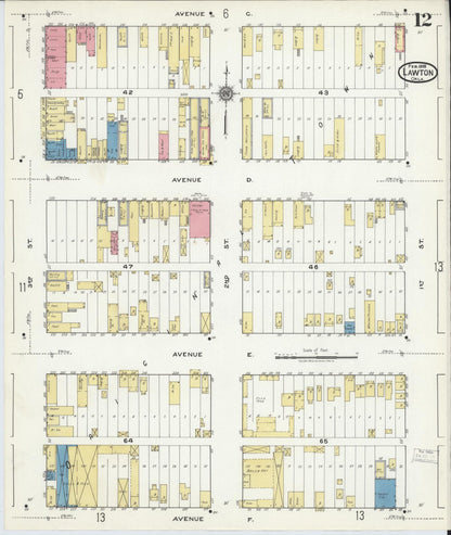 Sanborn Fire Insurance Map from Lawton, Comanche County, Oklahoma (1918), Sheet #0012 - Complete Map Set gallery image, historic Sanborn map, vintage wall art, Oklahoma Oklahoma