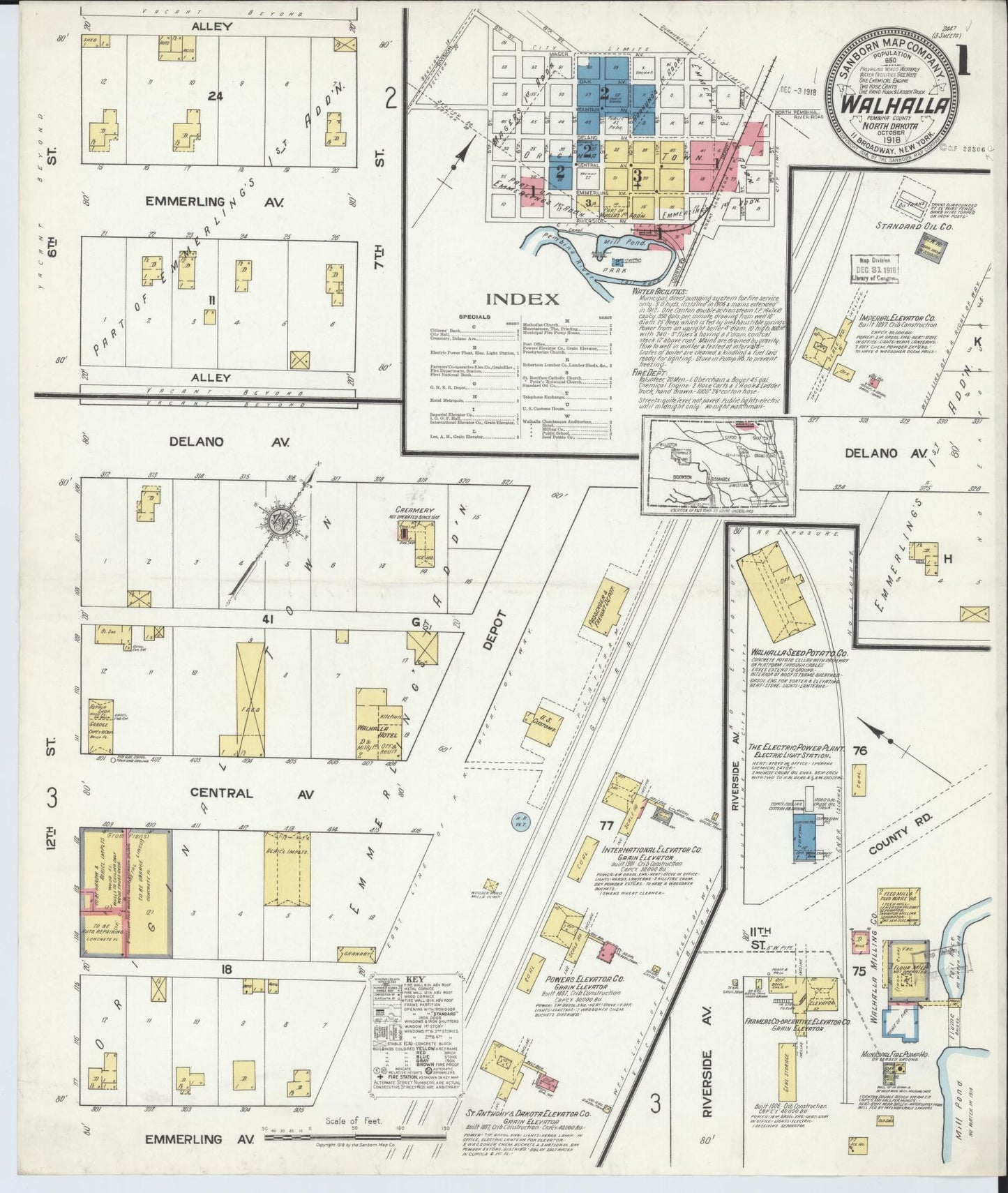 Sanborn Fire Insurance Map from Walhalla, Pembina County, North Dakota (1918), Sheet #0001 - Historic Sanborn Fire Insurance Map Print, vintage old map wall art, antique decor, genealogy gift, North Dakota North Dakota map