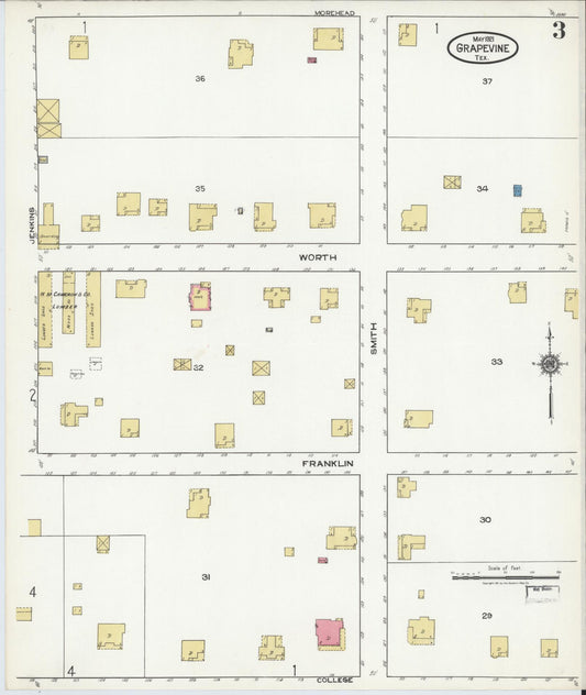 Sanborn Fire Insurance Map from Grapevine, Tarrant County, Texas (1921), Sheet #0003 - Historic Sanborn Fire Insurance Map Print, vintage old map wall art, antique decor, genealogy gift, Texas Texas map